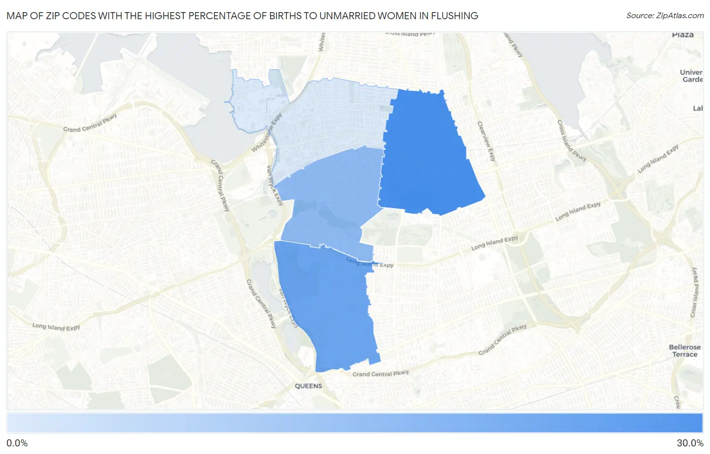 Zip Codes with the Highest Percentage of Births to Unmarried Women in Flushing Map
