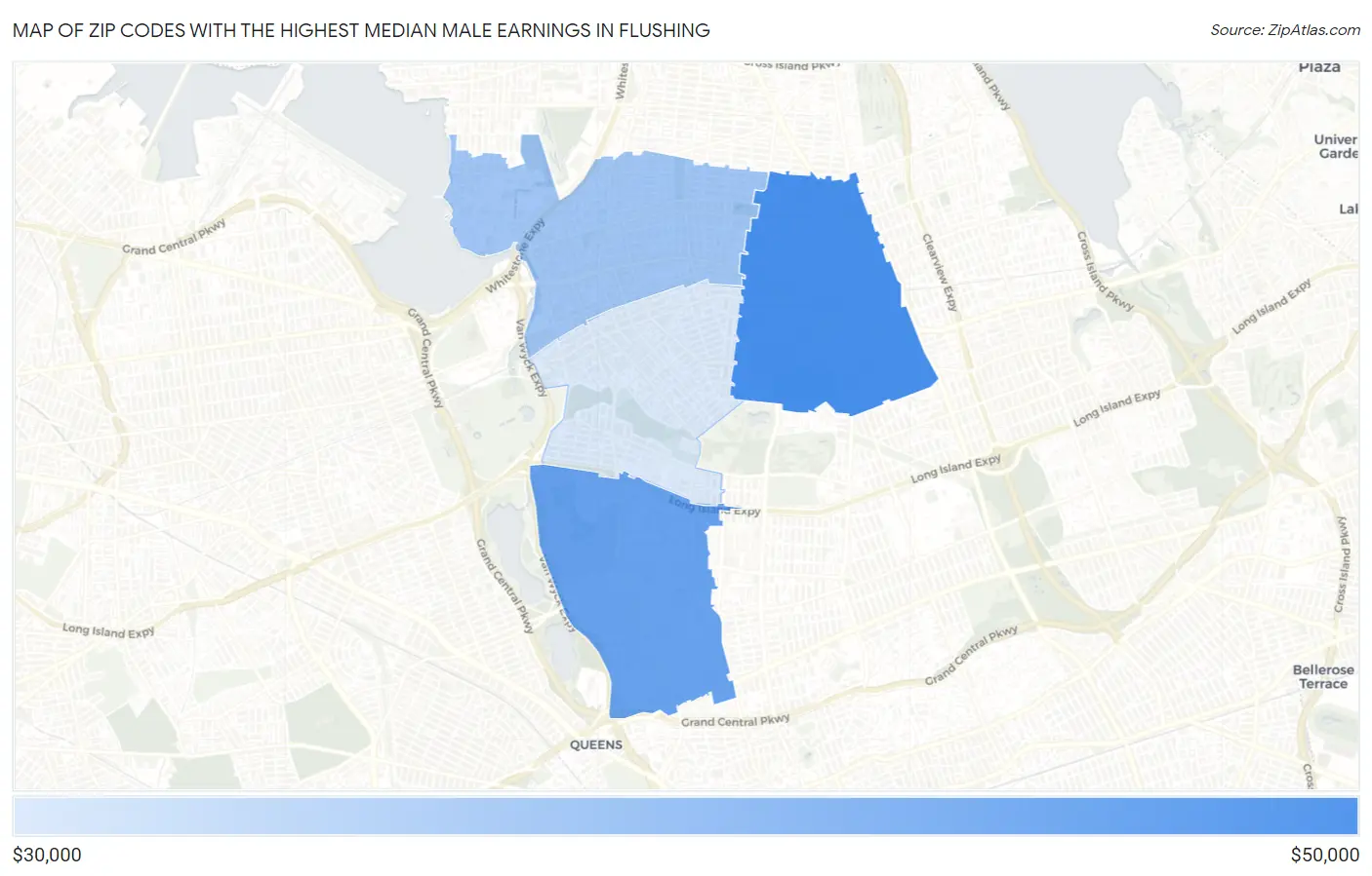 Zip Codes with the Highest Median Male Earnings in Flushing Map