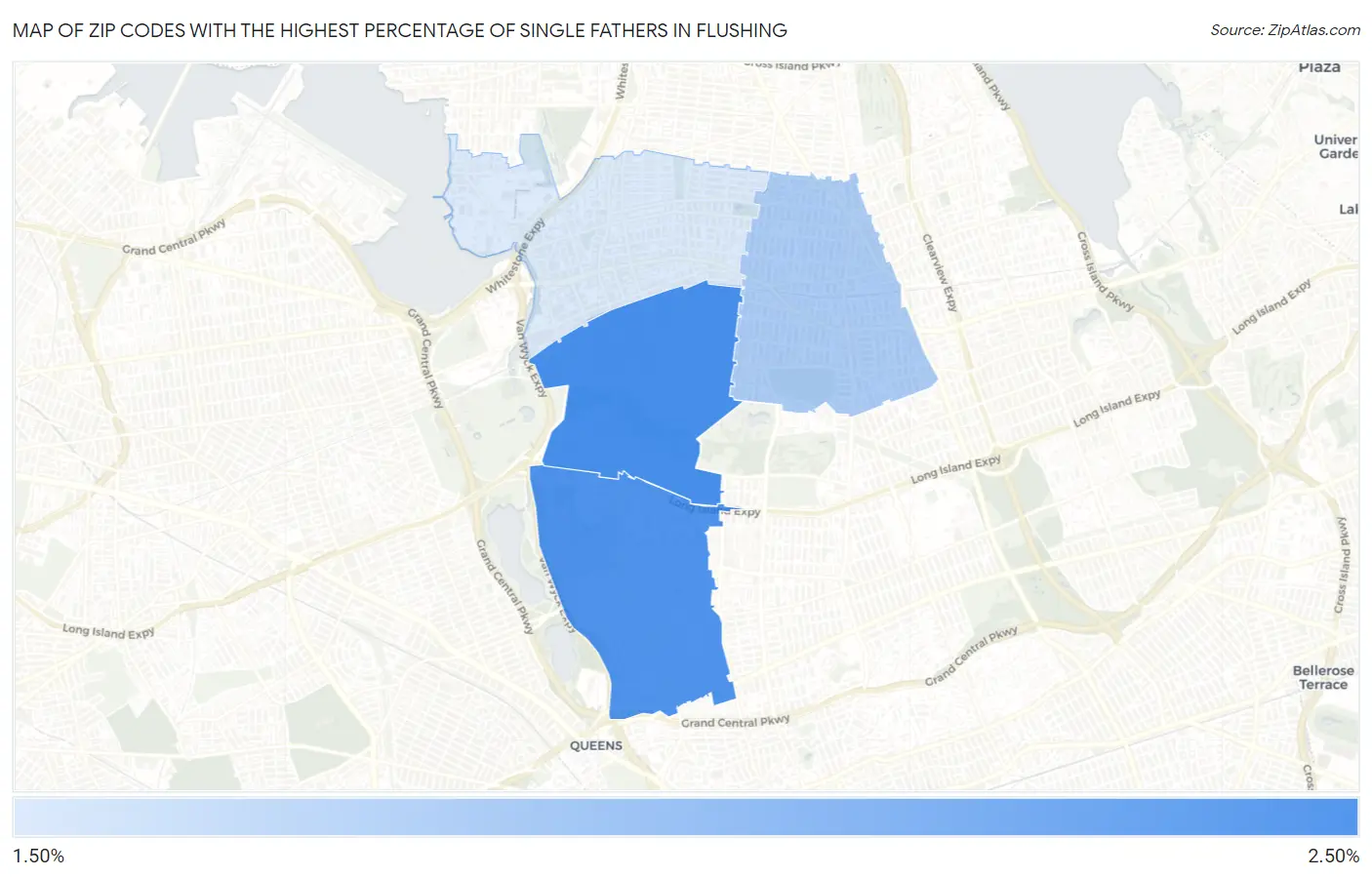 Zip Codes with the Highest Percentage of Single Fathers in Flushing Map