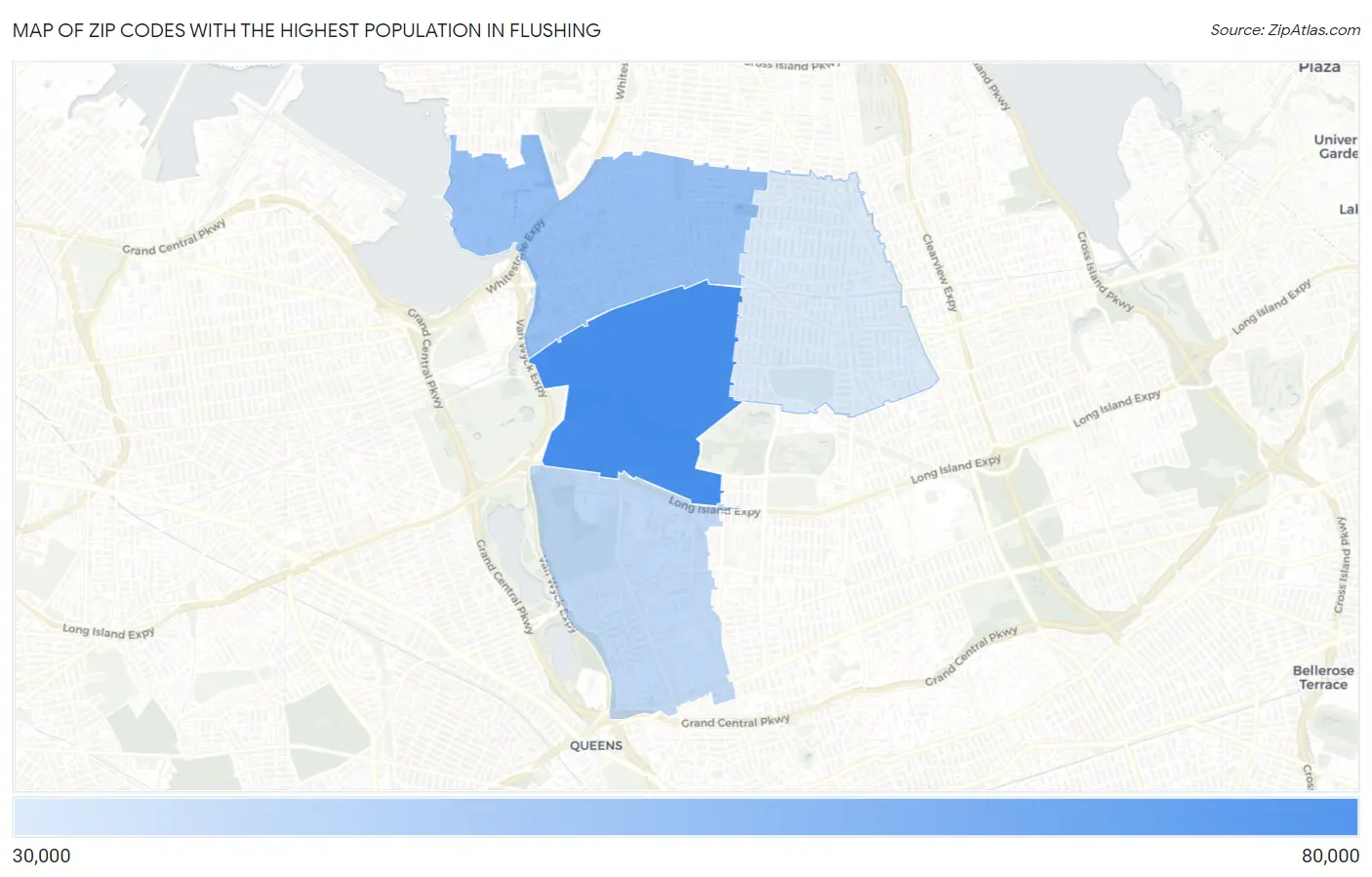 Zip Codes with the Highest Population in Flushing Map