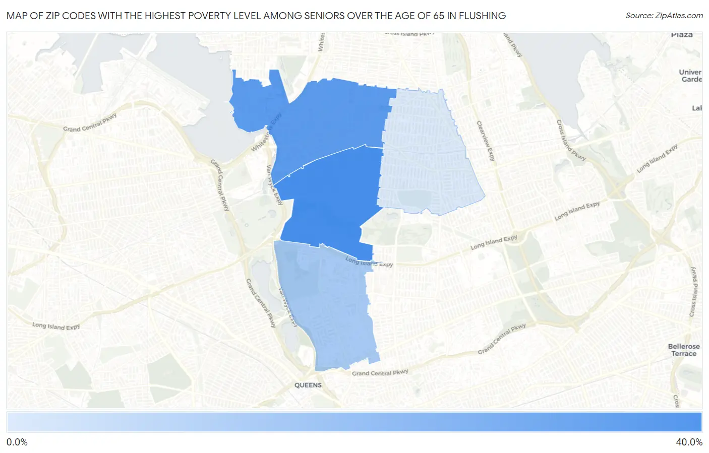 Zip Codes with the Highest Poverty Level Among Seniors Over the Age of 65 in Flushing Map