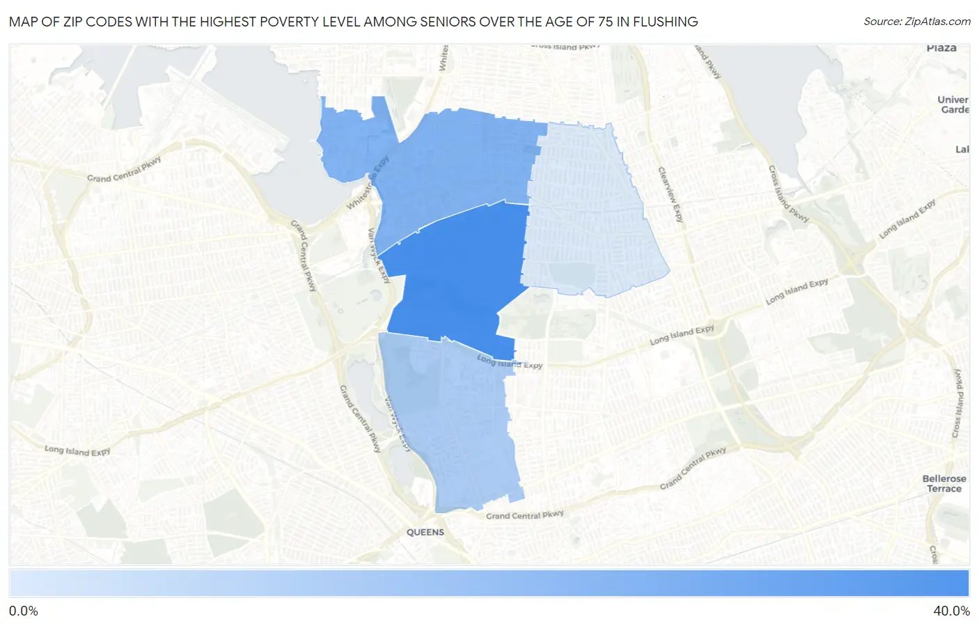 Zip Codes with the Highest Poverty Level Among Seniors Over the Age of 75 in Flushing Map