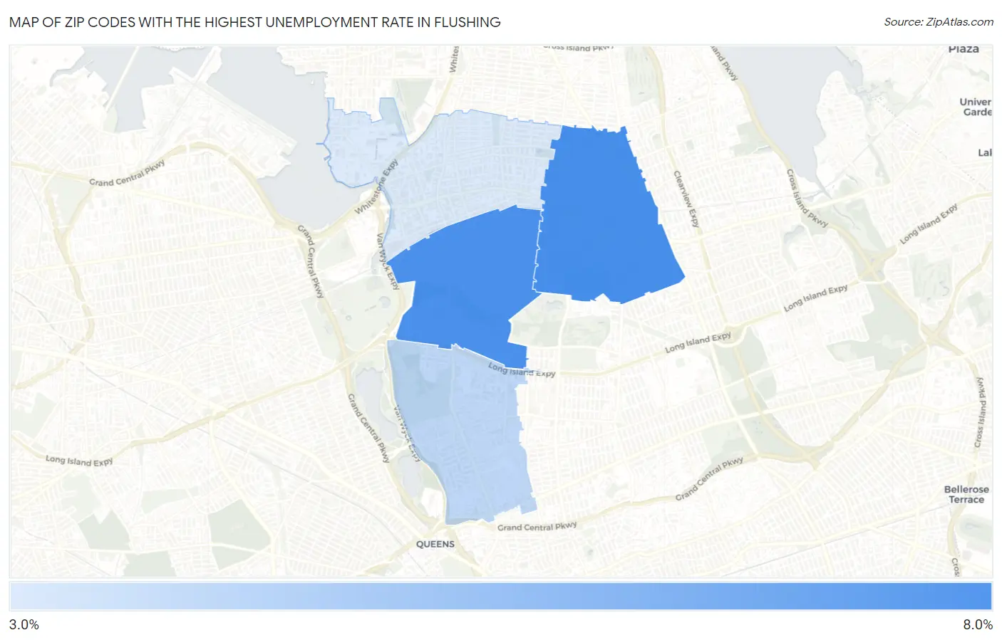 Zip Codes with the Highest Unemployment Rate in Flushing Map