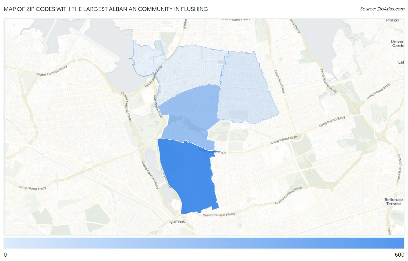 Zip Codes with the Largest Albanian Community in Flushing Map