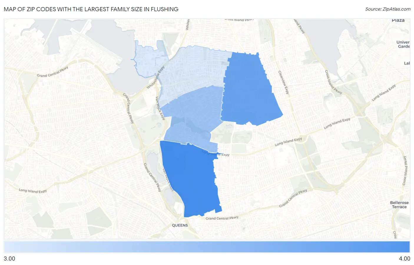 Zip Codes with the Largest Family Size in Flushing Map