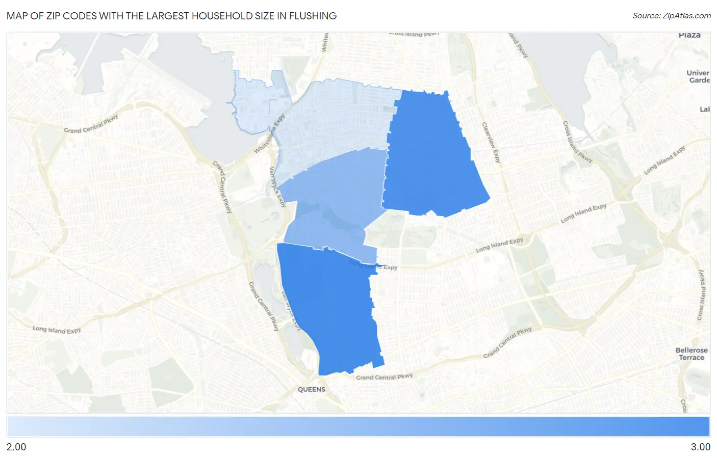 Zip Codes with the Largest Household Size in Flushing Map