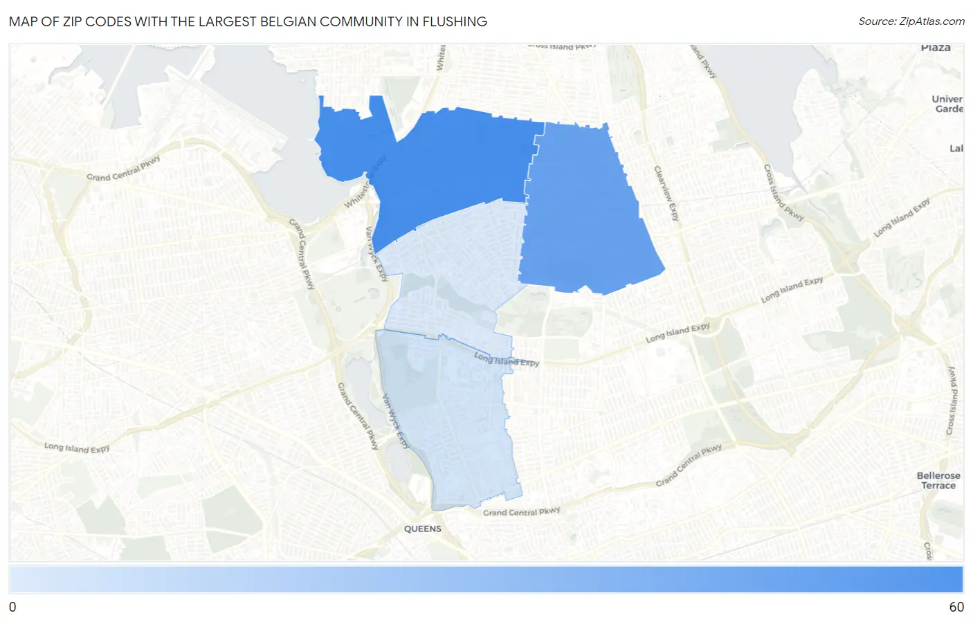 Zip Codes with the Largest Belgian Community in Flushing Map