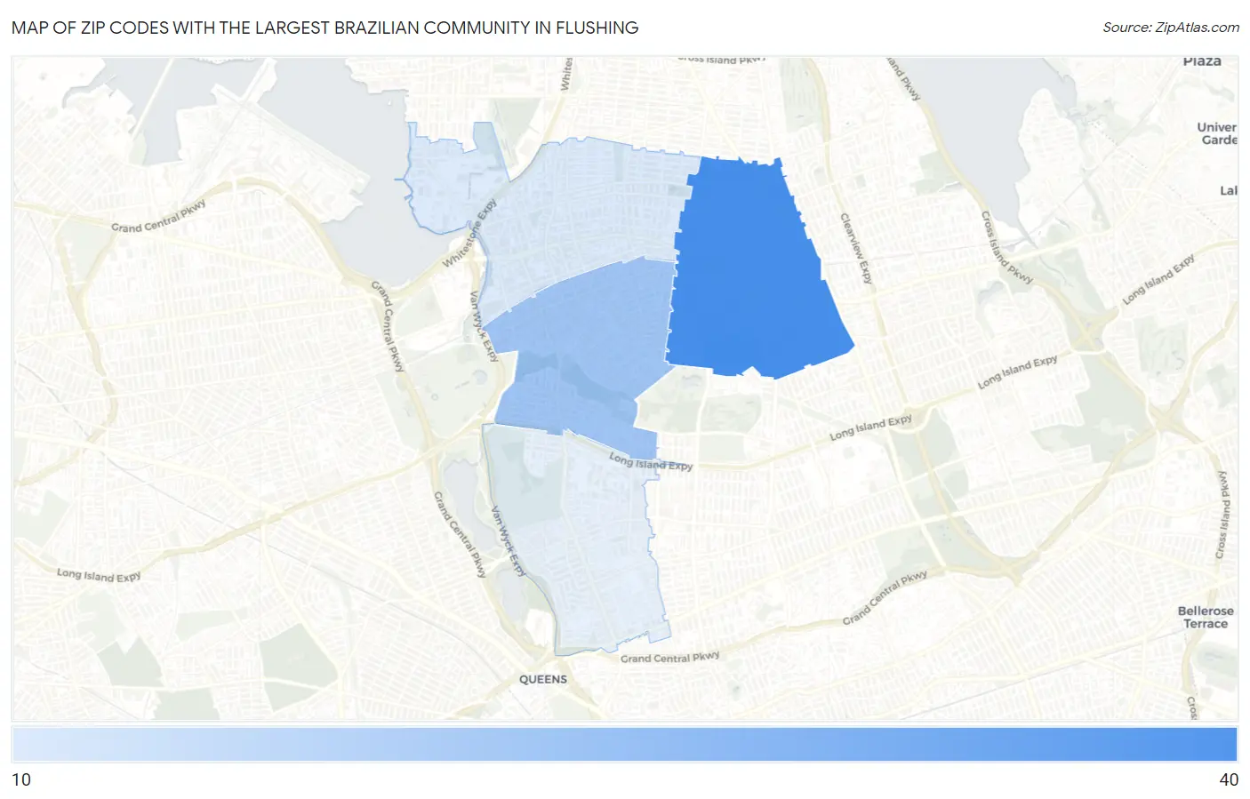 Zip Codes with the Largest Brazilian Community in Flushing Map