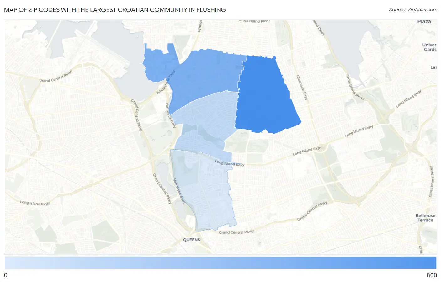 Zip Codes with the Largest Croatian Community in Flushing Map