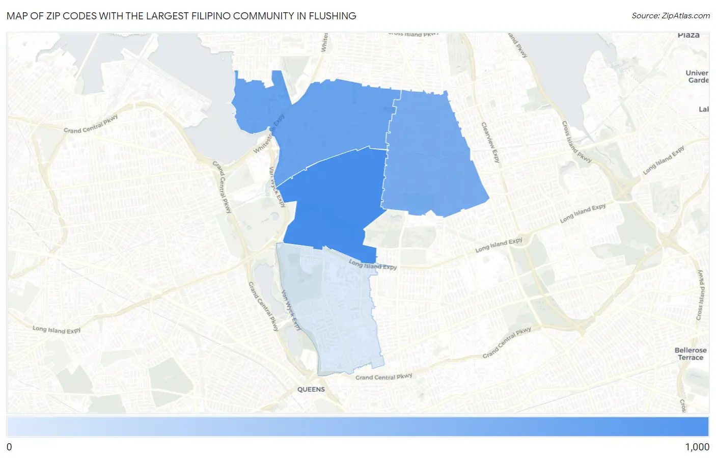 Zip Codes with the Largest Filipino Community in Flushing Map