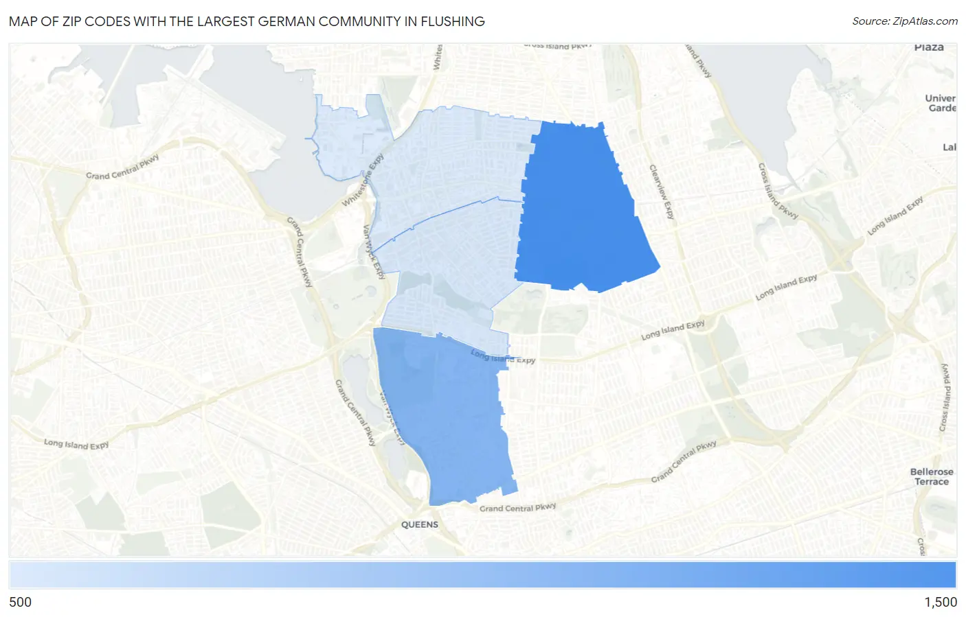 Zip Codes with the Largest German Community in Flushing Map