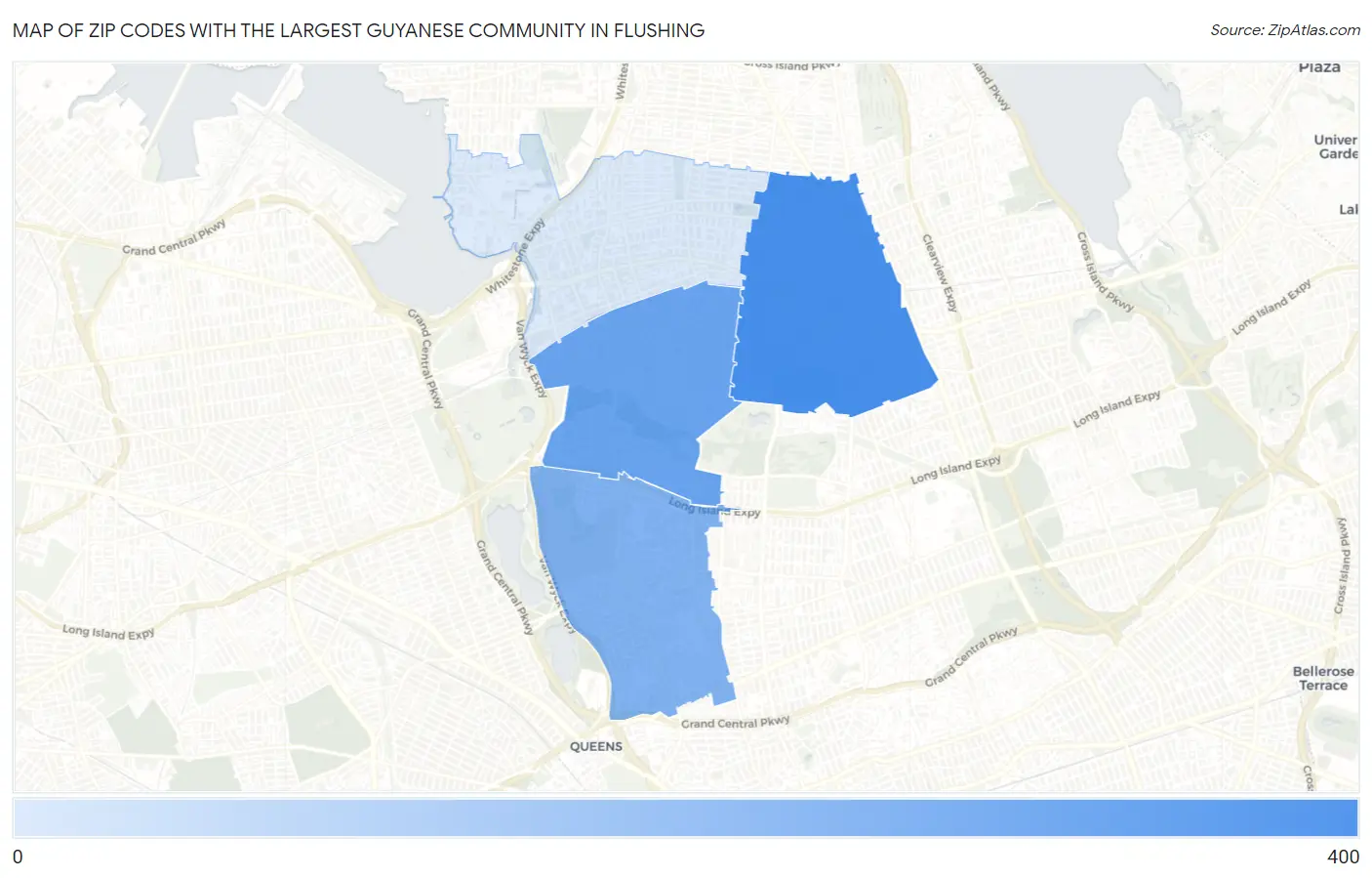 Zip Codes with the Largest Guyanese Community in Flushing Map