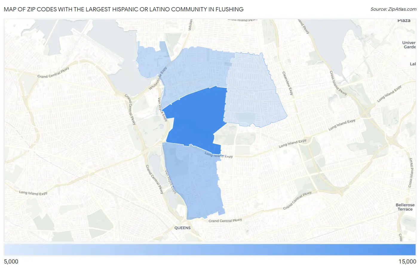 Zip Codes with the Largest Hispanic or Latino Community in Flushing Map