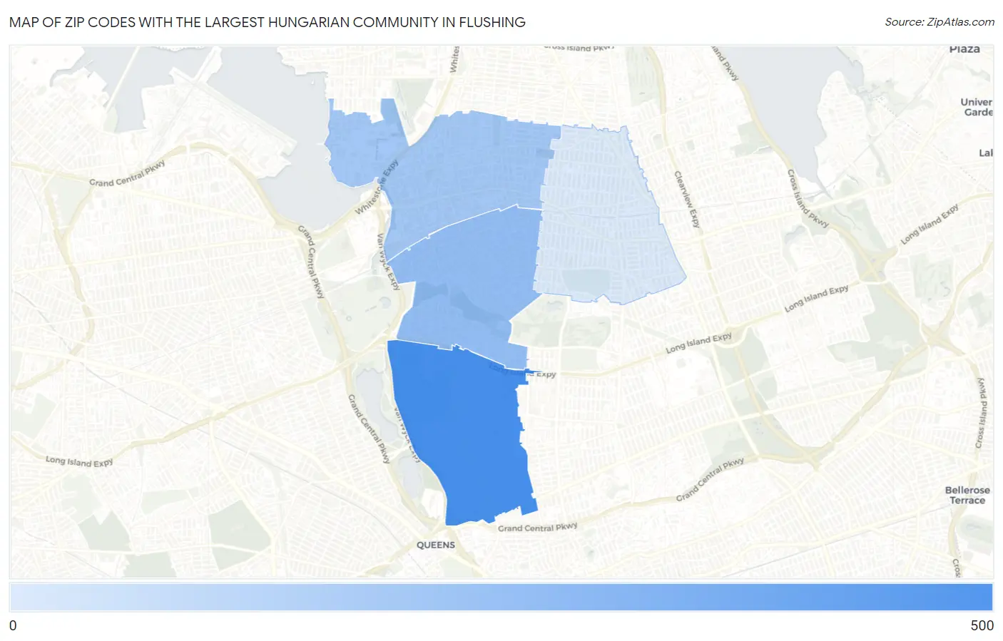Zip Codes with the Largest Hungarian Community in Flushing Map