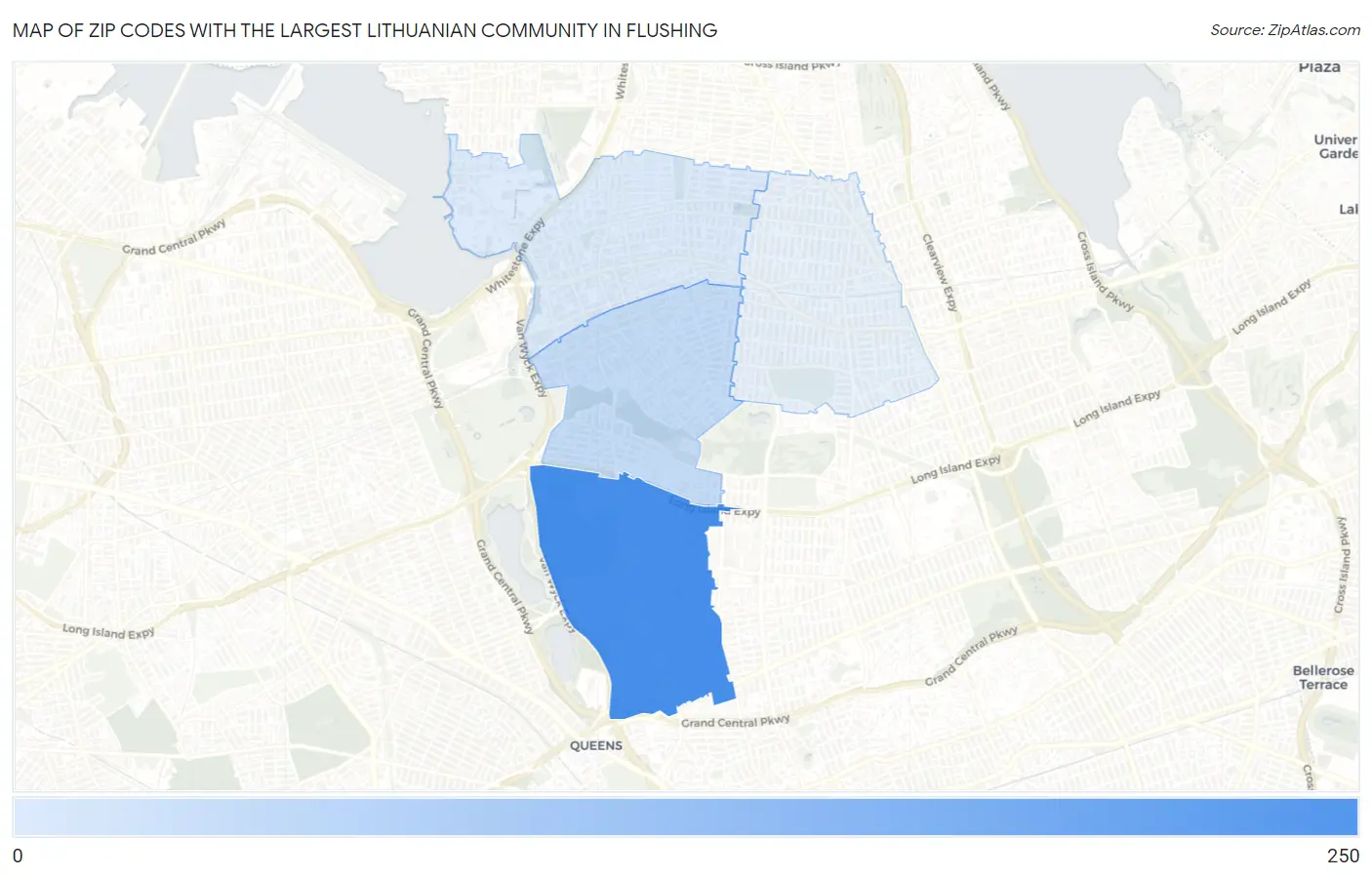 Zip Codes with the Largest Lithuanian Community in Flushing Map