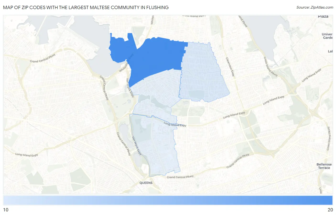 Zip Codes with the Largest Maltese Community in Flushing Map