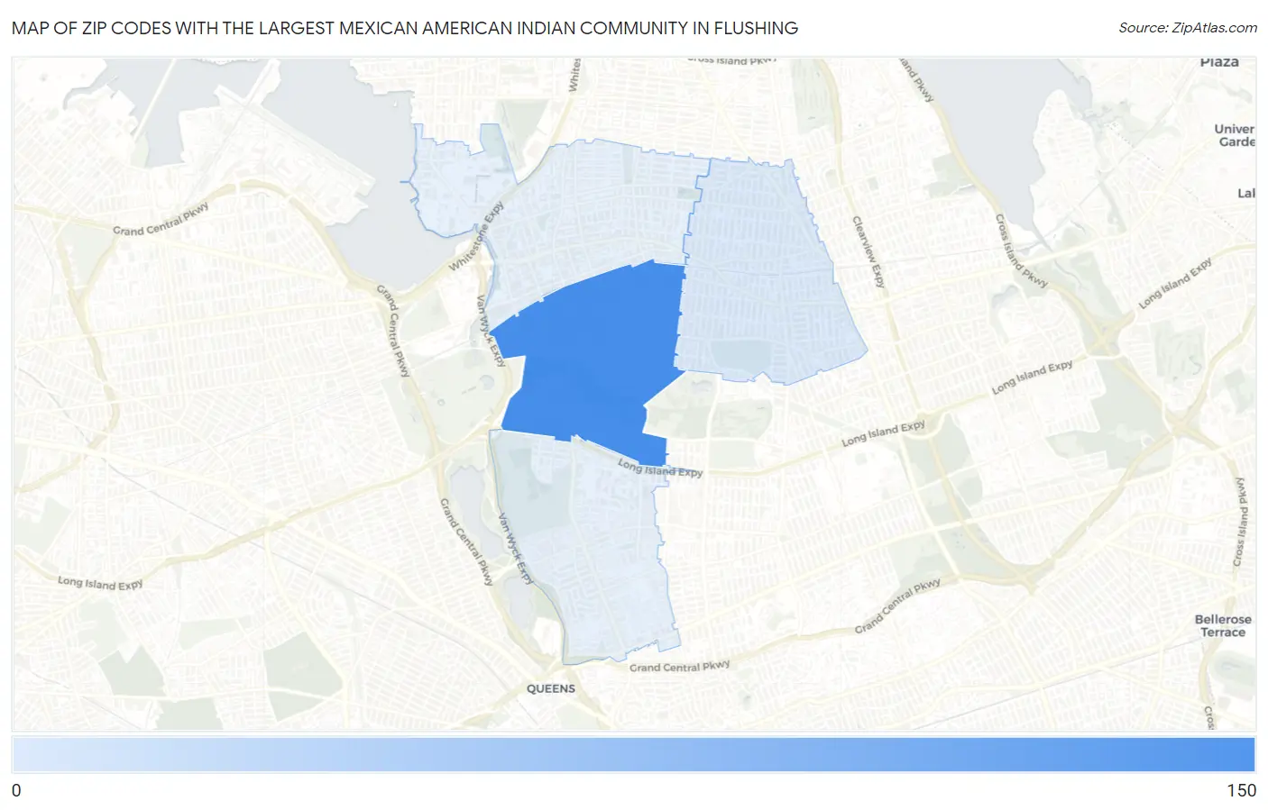 Zip Codes with the Largest Mexican American Indian Community in Flushing Map