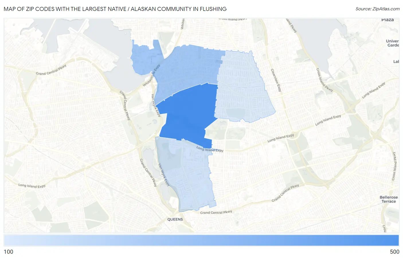 Zip Codes with the Largest Native / Alaskan Community in Flushing Map