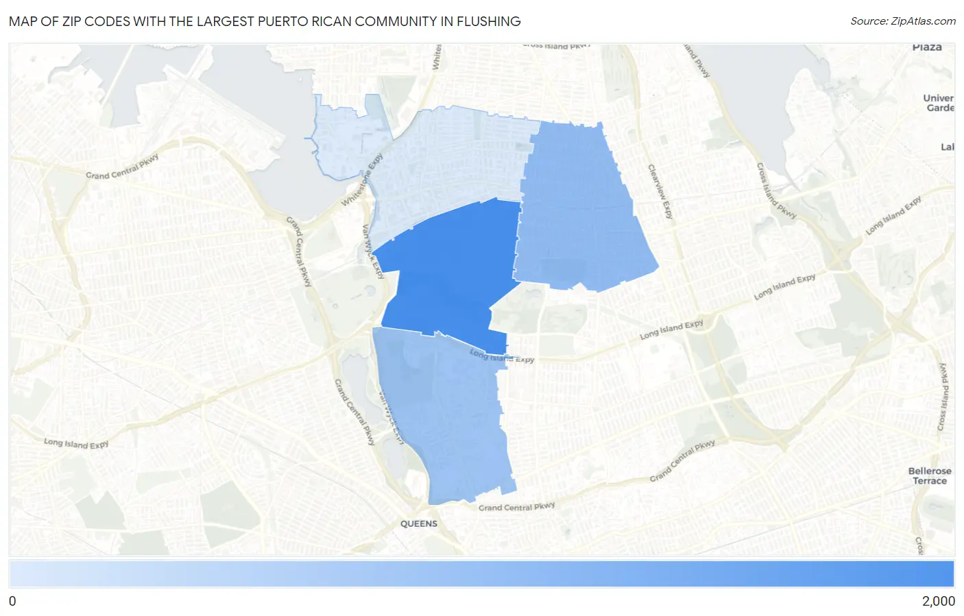 Zip Codes with the Largest Puerto Rican Community in Flushing Map