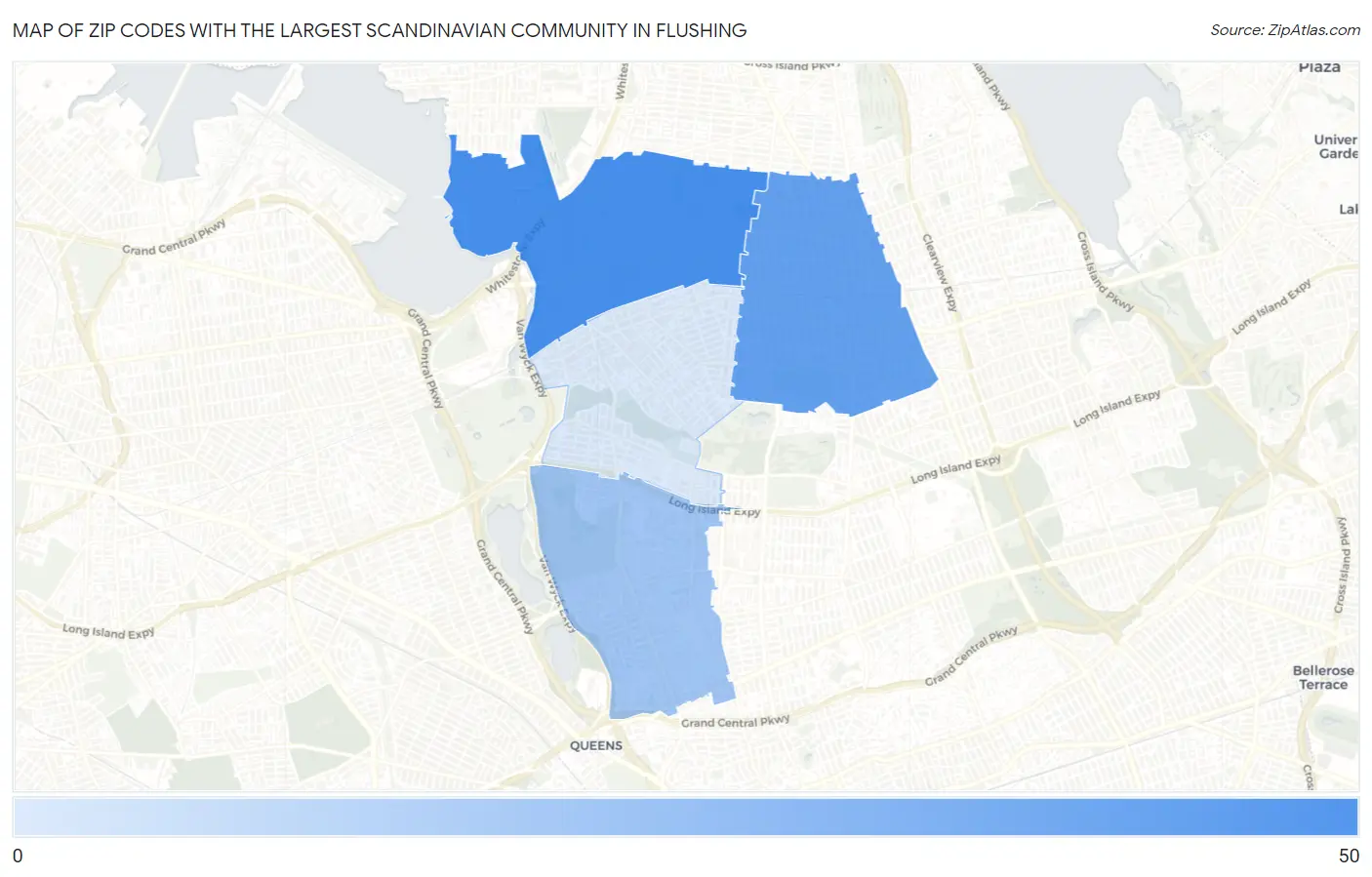 Zip Codes with the Largest Scandinavian Community in Flushing Map
