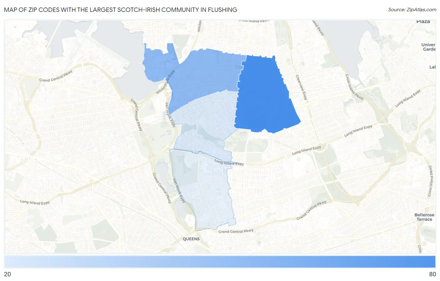 Zip Codes with the Largest Scotch-Irish Community in Flushing Map