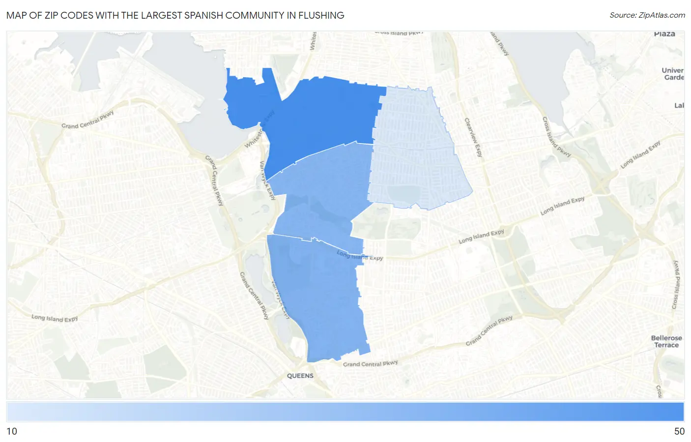Zip Codes with the Largest Spanish Community in Flushing Map