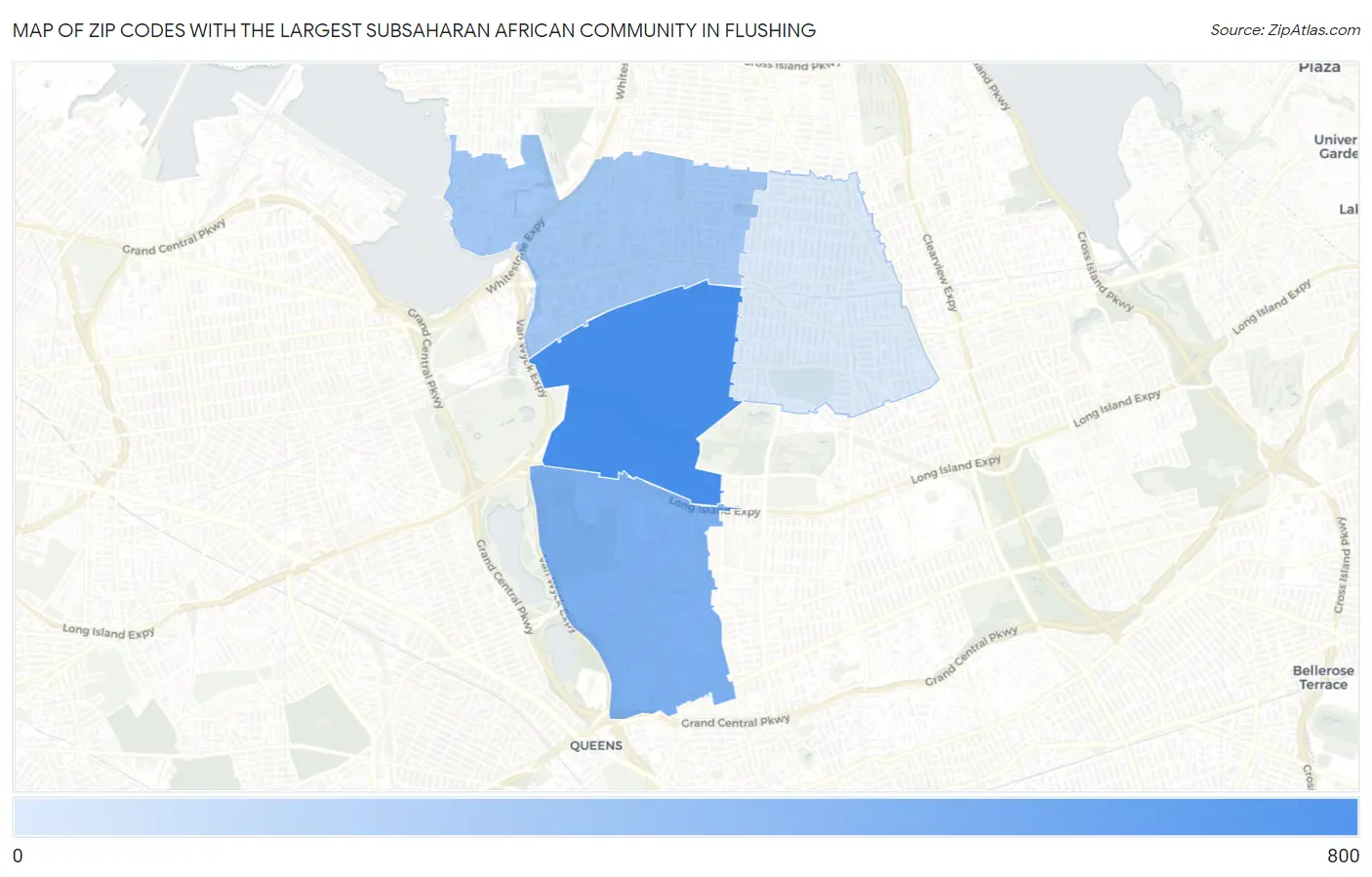 Zip Codes with the Largest Subsaharan African Community in Flushing Map