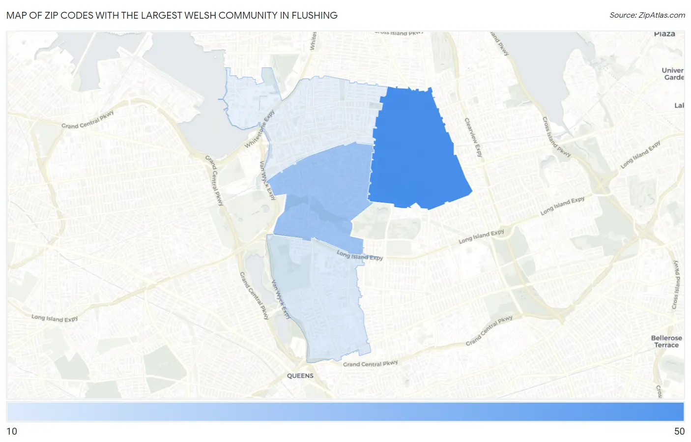 Zip Codes with the Largest Welsh Community in Flushing Map