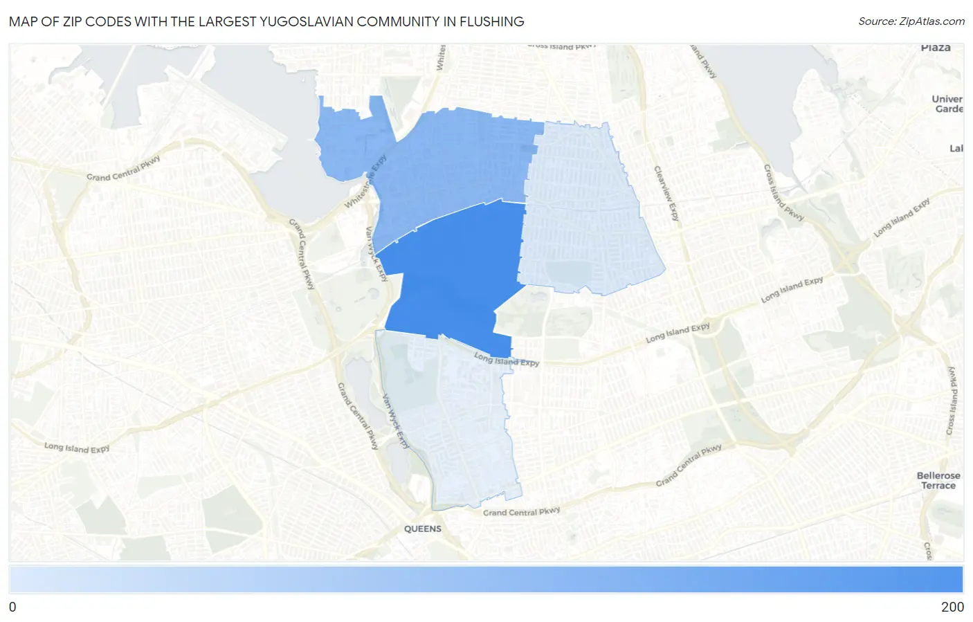 Zip Codes with the Largest Yugoslavian Community in Flushing Map