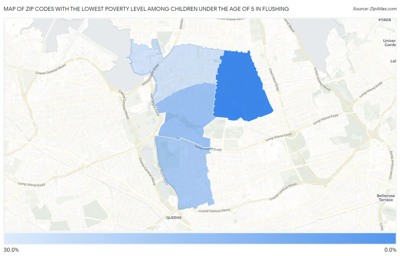 Zip Codes with the Lowest Poverty Level Among Children Under the Age of 5 in Flushing Map