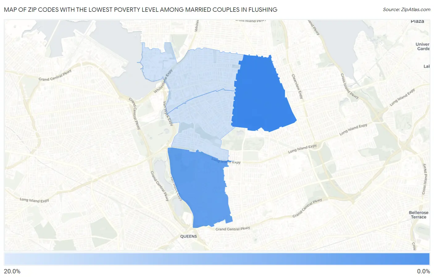 Zip Codes with the Lowest Poverty Level Among Married Couples in Flushing Map