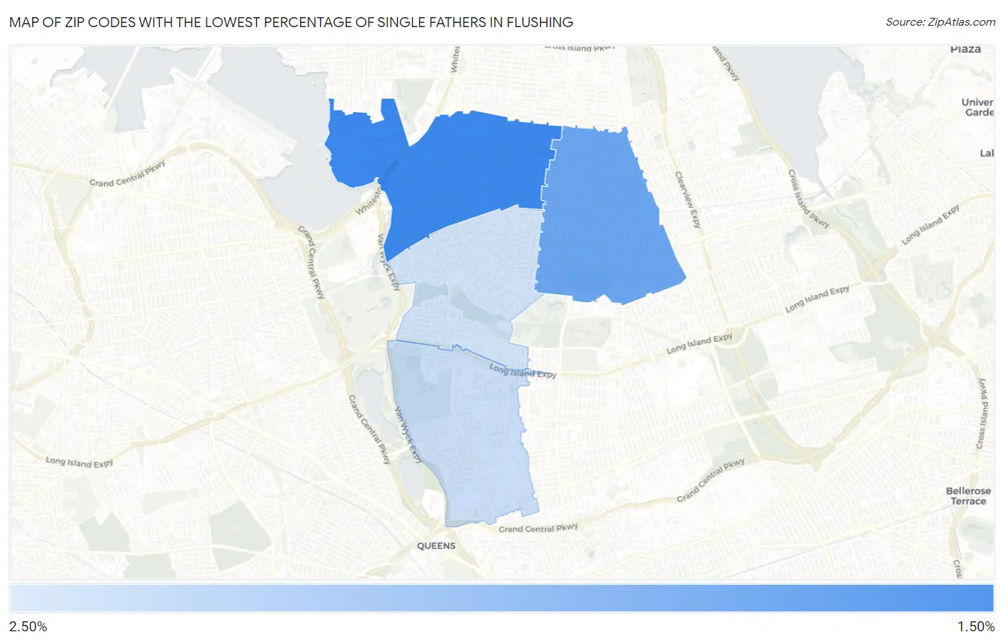 Zip Codes with the Lowest Percentage of Single Fathers in Flushing Map