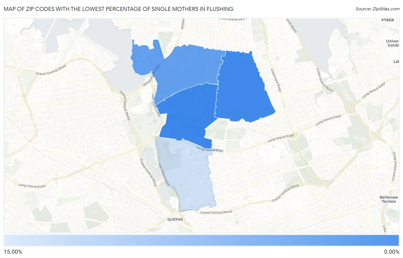 Zip Codes with the Lowest Percentage of Single Mothers in Flushing Map