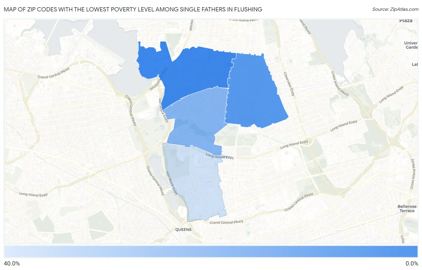 Zip Codes with the Lowest Poverty Level Among Single Fathers in Flushing Map