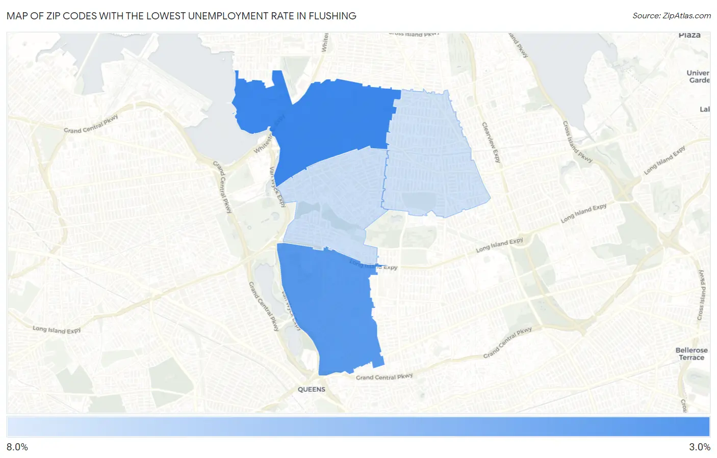 Zip Codes with the Lowest Unemployment Rate in Flushing Map