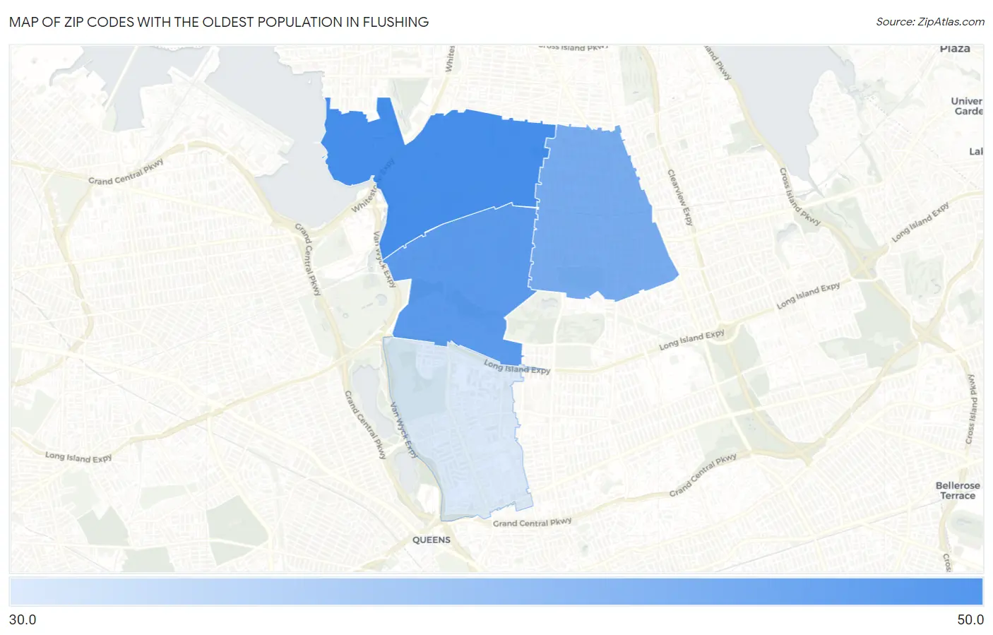 Zip Codes with the Oldest Population in Flushing Map