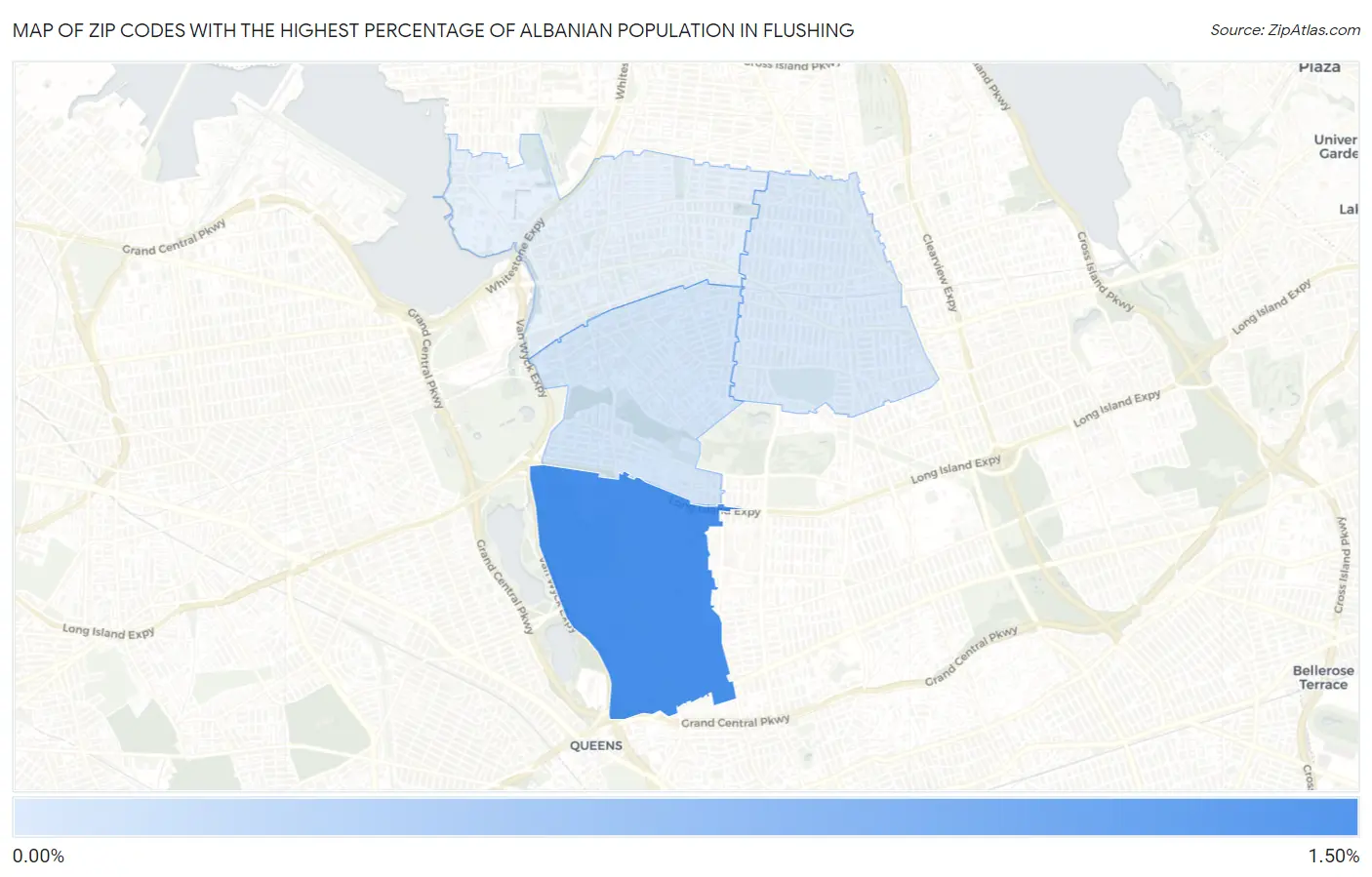 Zip Codes with the Highest Percentage of Albanian Population in Flushing Map
