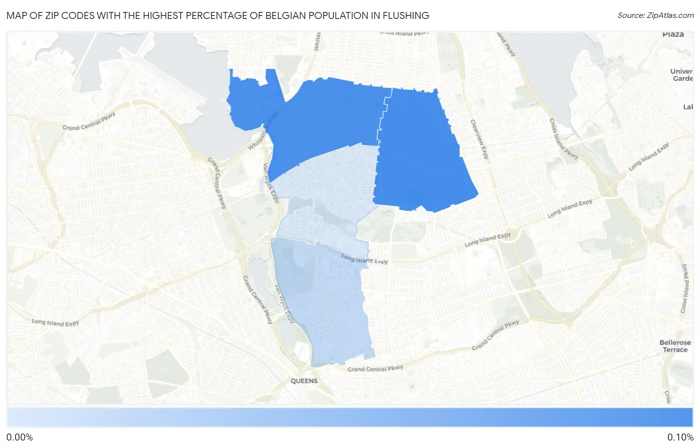 Zip Codes with the Highest Percentage of Belgian Population in Flushing Map