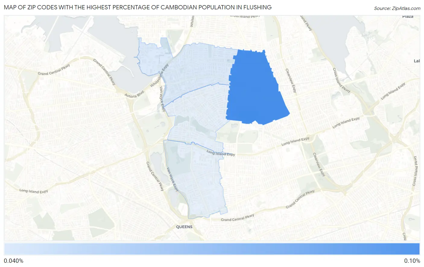 Zip Codes with the Highest Percentage of Cambodian Population in Flushing Map