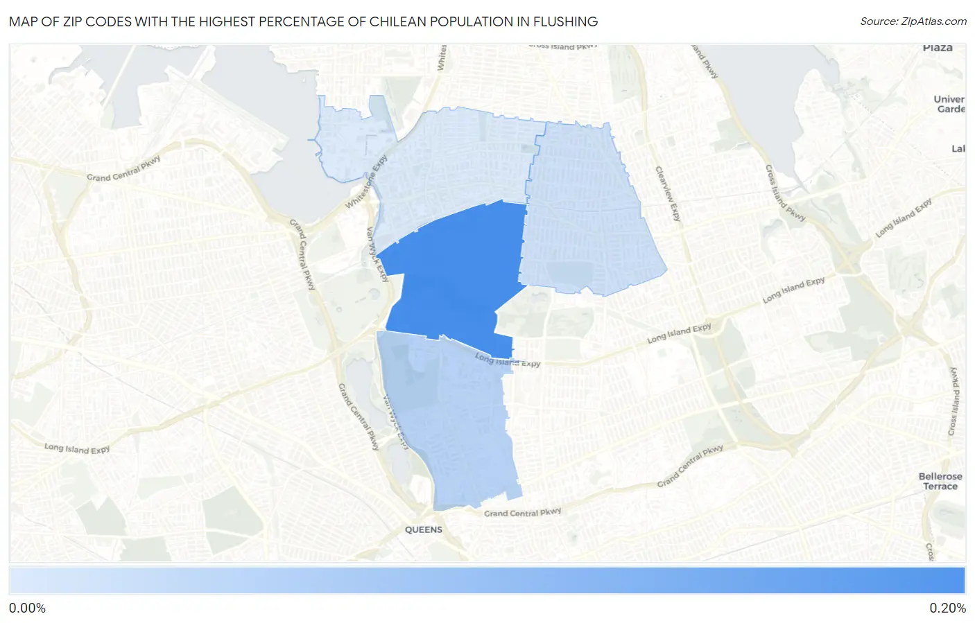 Zip Codes with the Highest Percentage of Chilean Population in Flushing Map