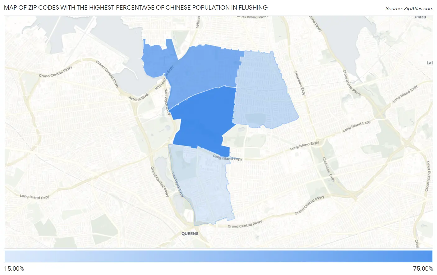 Zip Codes with the Highest Percentage of Chinese Population in Flushing Map