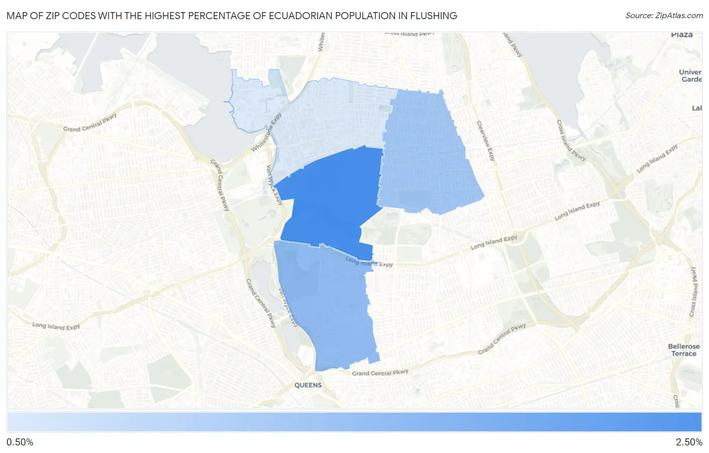 Zip Codes with the Highest Percentage of Ecuadorian Population in Flushing Map