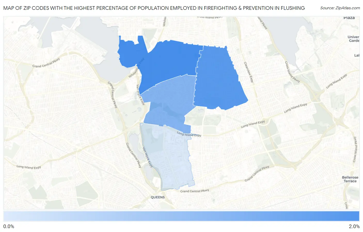 Zip Codes with the Highest Percentage of Population Employed in Firefighting & Prevention in Flushing Map