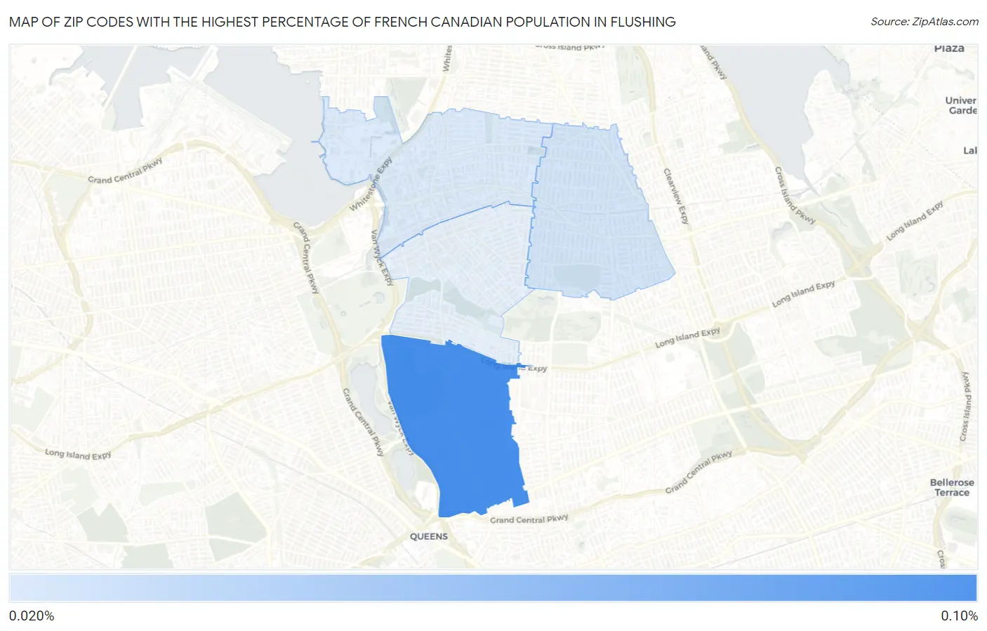 Zip Codes with the Highest Percentage of French Canadian Population in Flushing Map