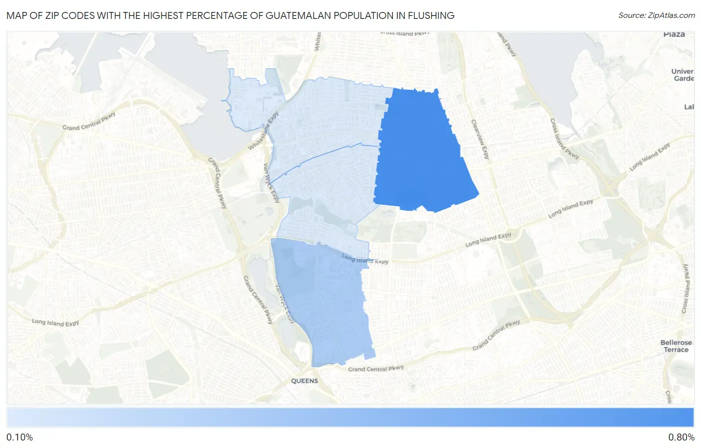Zip Codes with the Highest Percentage of Guatemalan Population in Flushing Map
