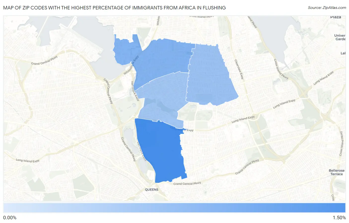 Zip Codes with the Highest Percentage of Immigrants from Africa in Flushing Map