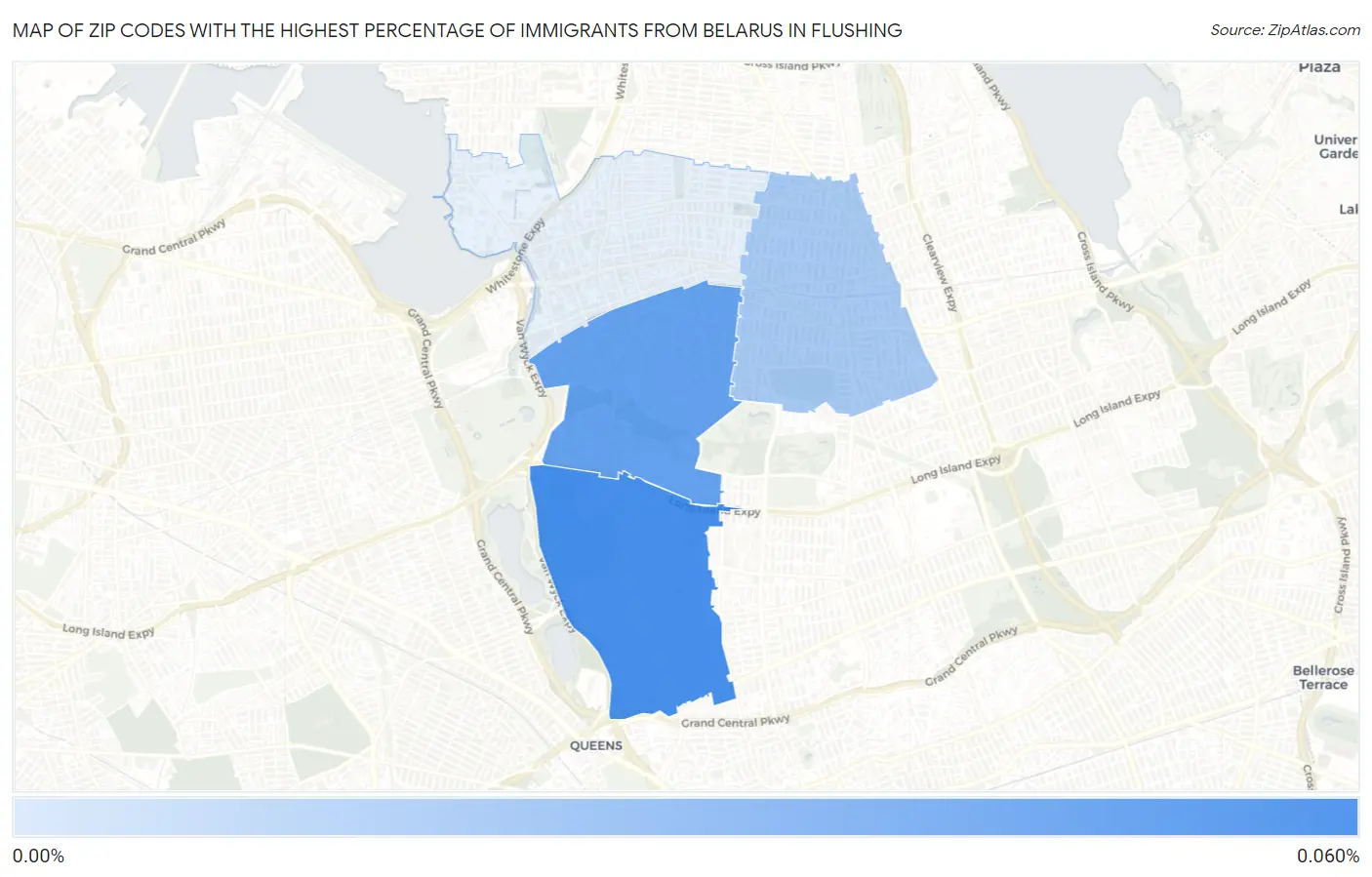 Zip Codes with the Highest Percentage of Immigrants from Belarus in Flushing Map