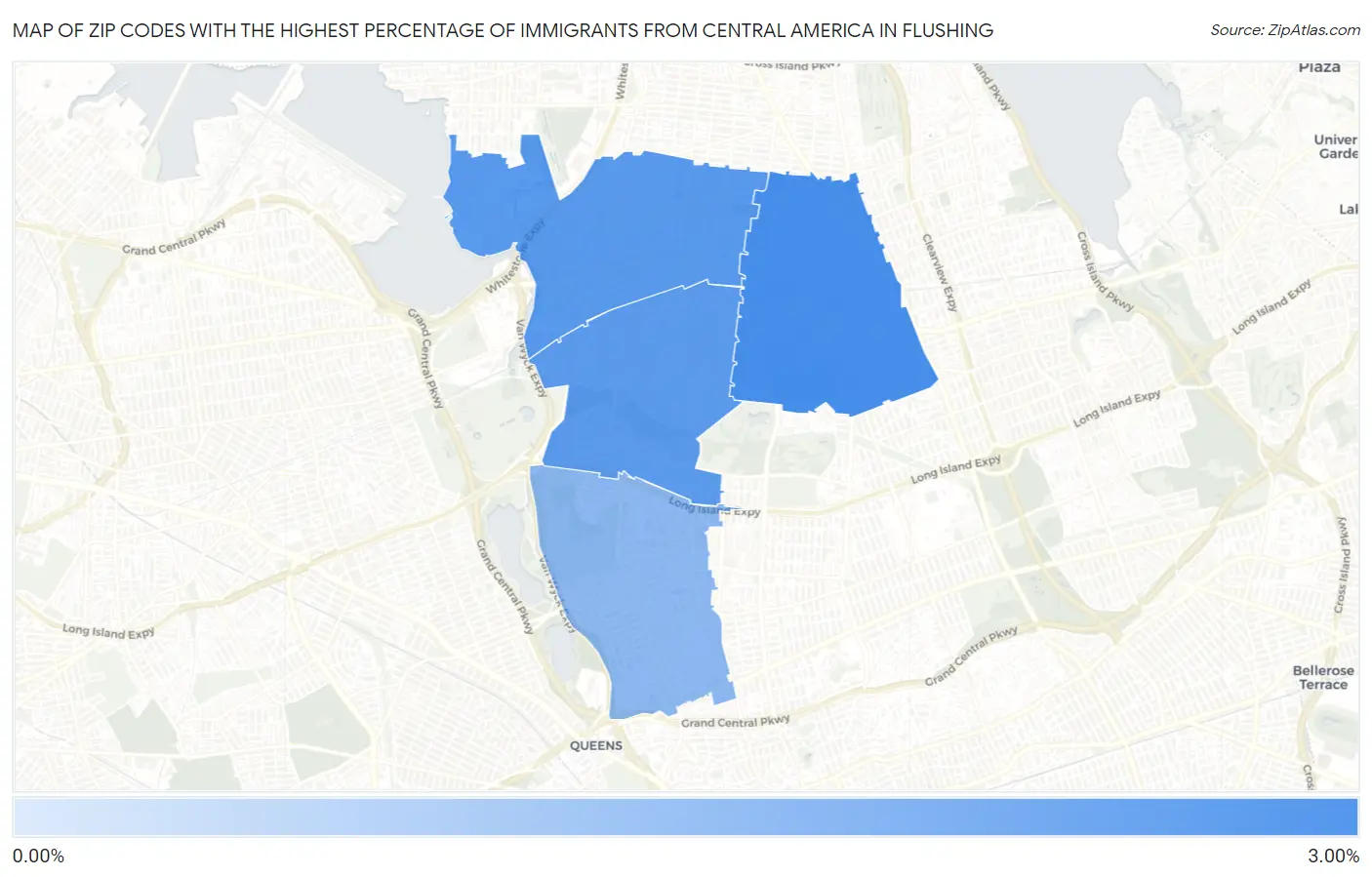 Zip Codes with the Highest Percentage of Immigrants from Central America in Flushing Map
