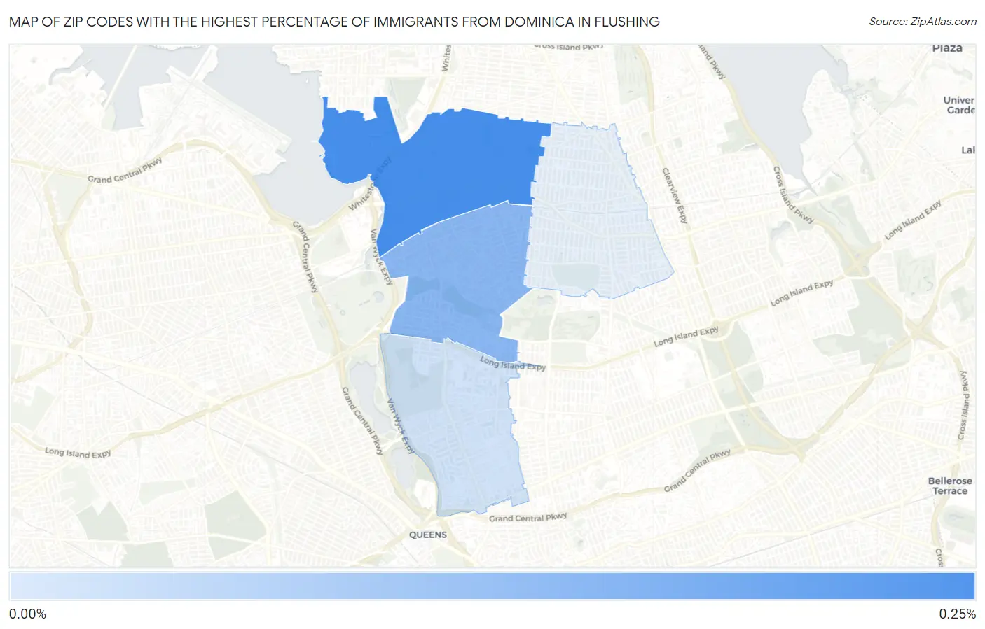 Zip Codes with the Highest Percentage of Immigrants from Dominica in Flushing Map