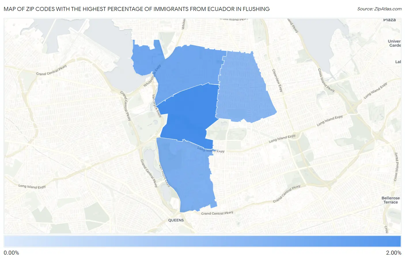 Zip Codes with the Highest Percentage of Immigrants from Ecuador in Flushing Map
